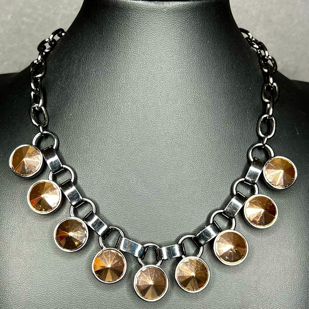 Juicy Couture Edgy Gunmetal Black and Bronze Gold Chunky Choker Necklace 16"